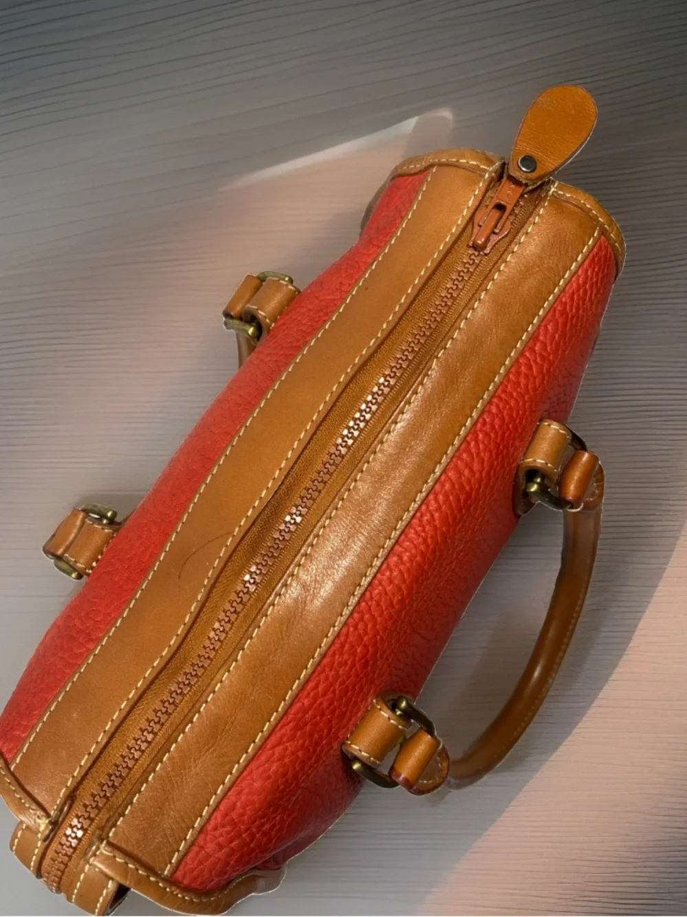 🦆 DOONEY & BOURKE AWL RED PEBBLED SATCHEL WITH TAN TRIM VINTAGE